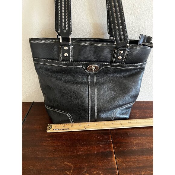 Vintage Coach Hampton Black Pebble Leather Tote Turnlock Zip Medium Bag F13959 - Picture 5 of 13